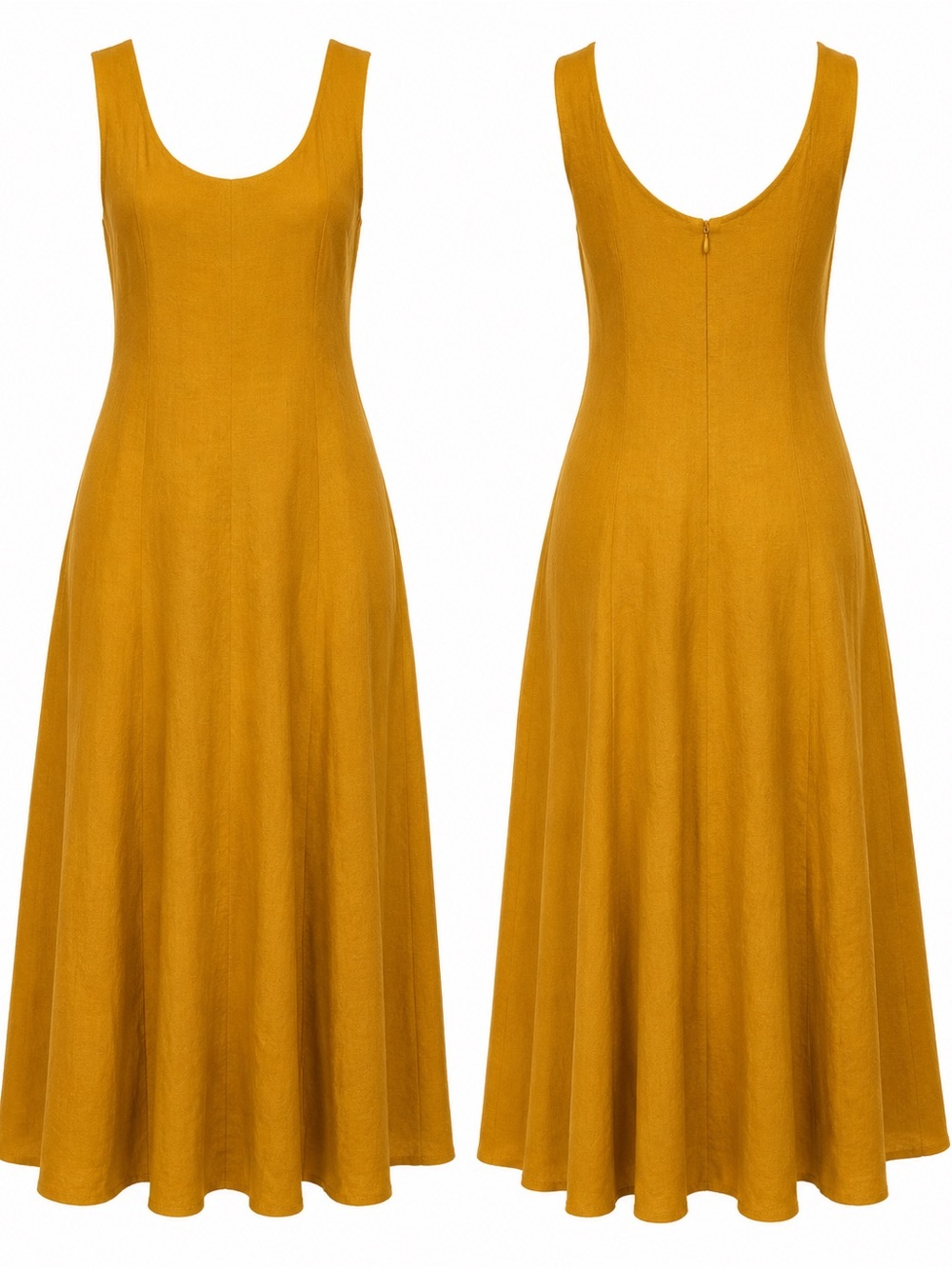 Vince Mustard Yellow Linen Blend Sleeveless Midi Dress Small S Scoop Neck